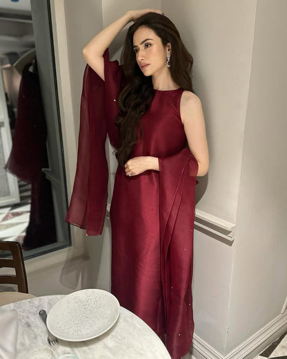 VOGUE SILK-COLLECTION FARSHI MAROON STITCH